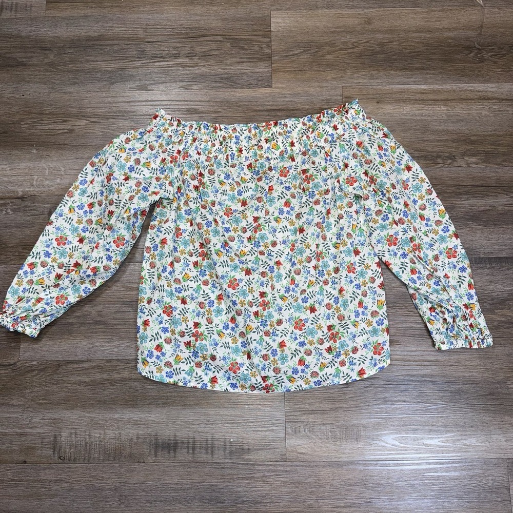 J. Crew Off-The-Shoulder Blouse Womens 4 Vibrant Multi-Floral Print